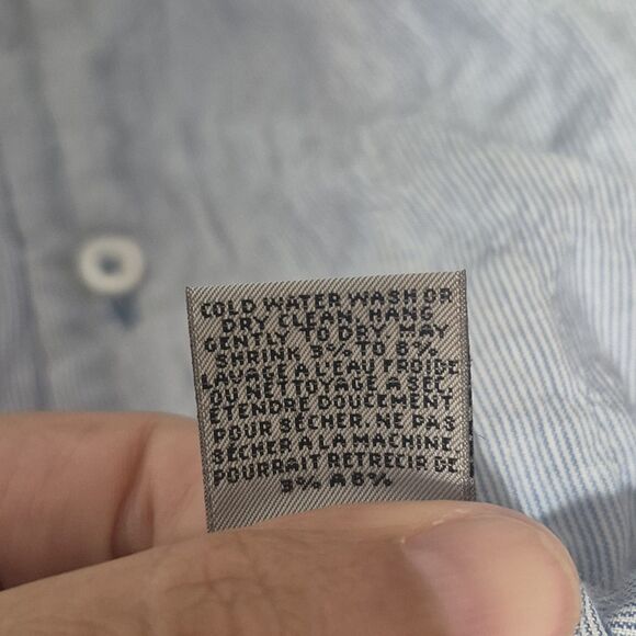 Naked & Famous Men's Cotton Mock Neck Crinkle Horizontal Stripes Shirt Medium - Picture 4 of 8